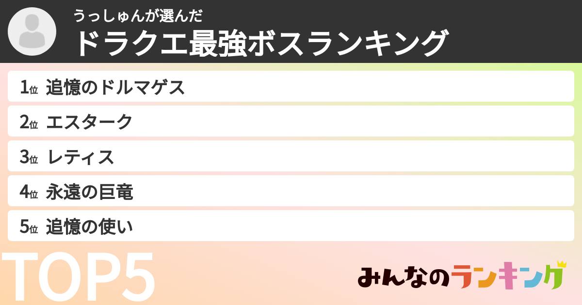 うっしゅんさんの「ドラクエ最強ボスランキング」