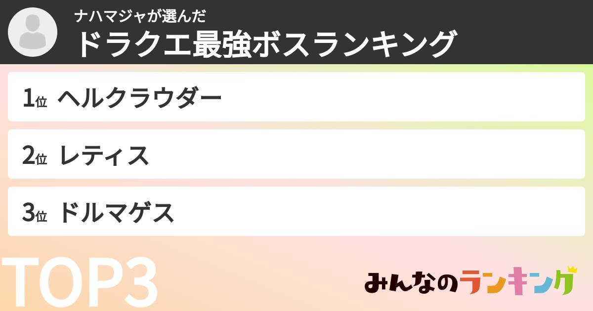 ナハマジャさんの「ドラクエ最強ボスランキング」