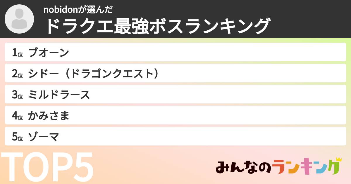 nobidonさんの「ドラクエ最強ボスランキング」