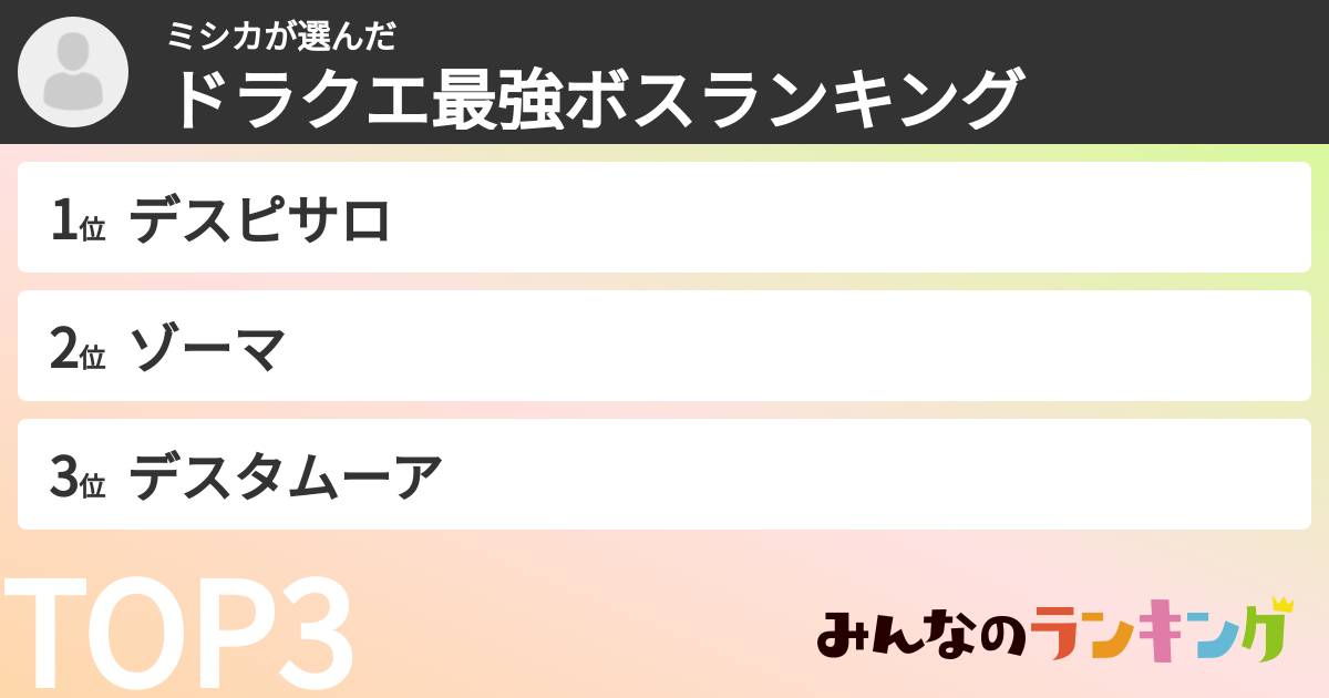 ミシカさんの「ドラクエ最強ボスランキング」