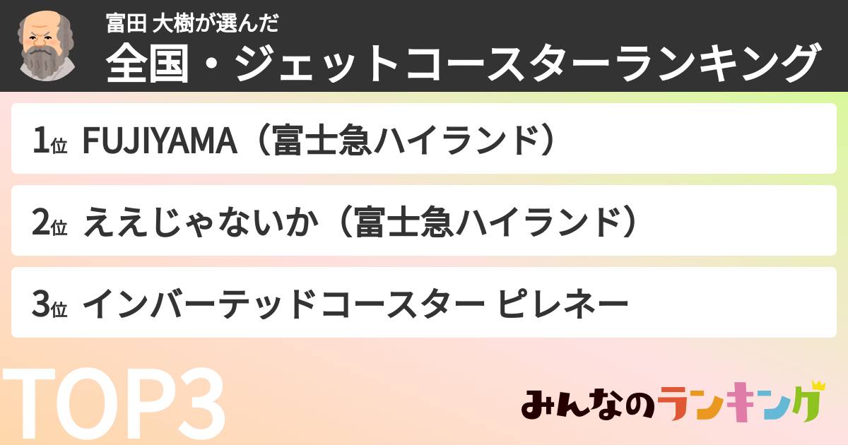 富田 大樹さんの「全国・ジェットコースターランキング」