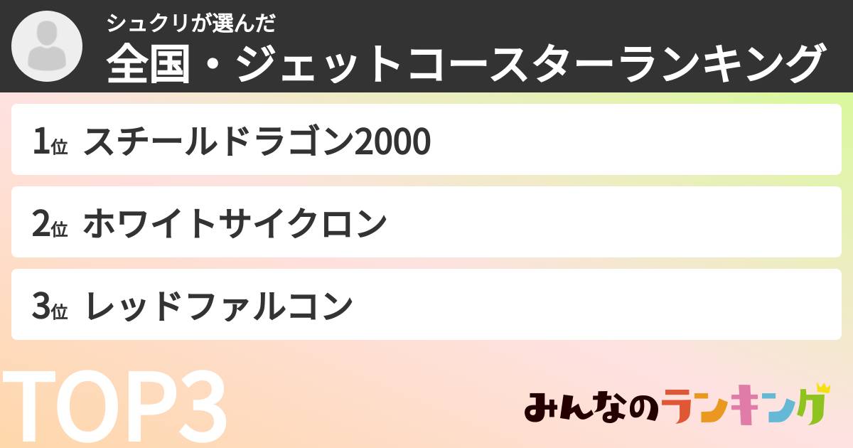 シュクリさんの「全国・ジェットコースターランキング」