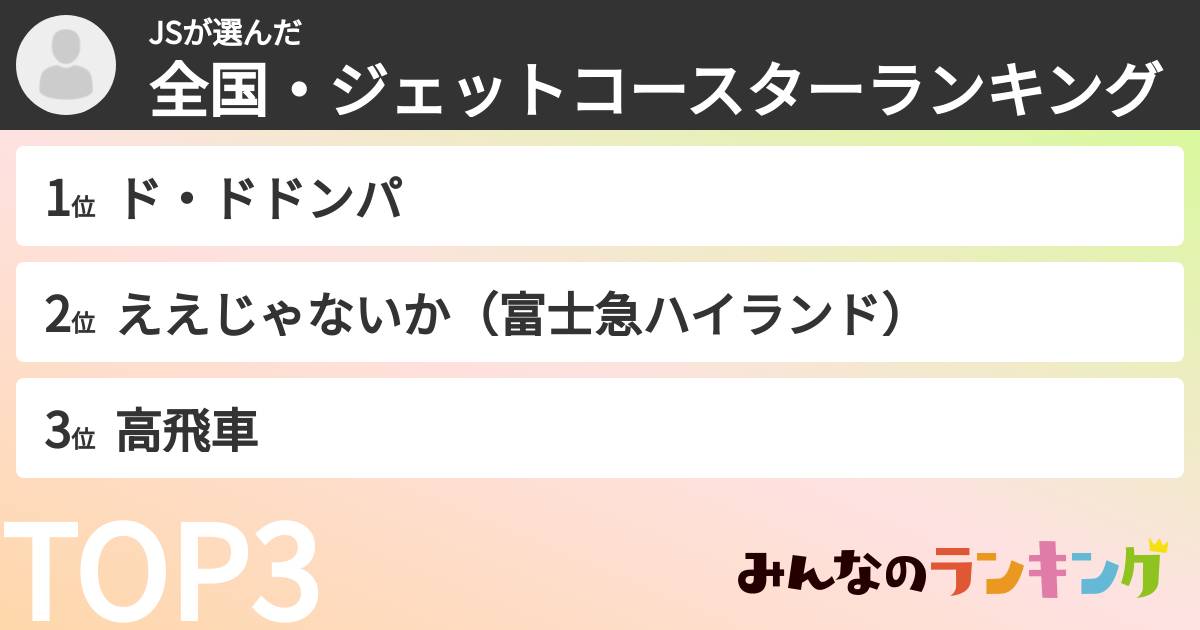 JSさんの「全国・ジェットコースターランキング」