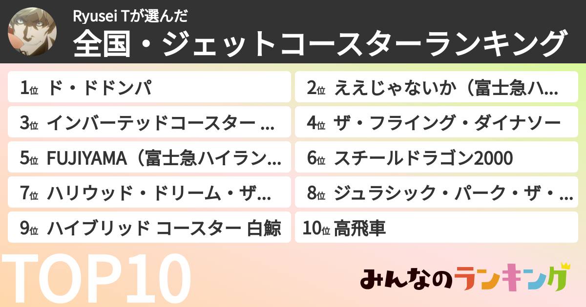 Ryusei Tさんの「全国・ジェットコースターランキング」