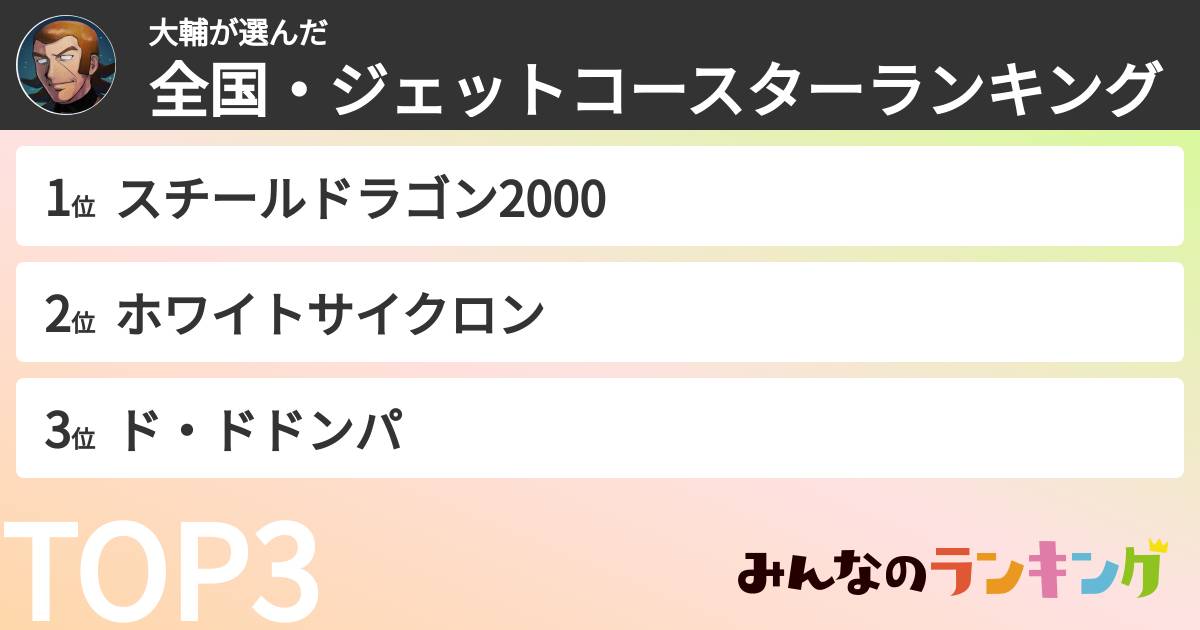 大輔さんの「全国・ジェットコースターランキング」