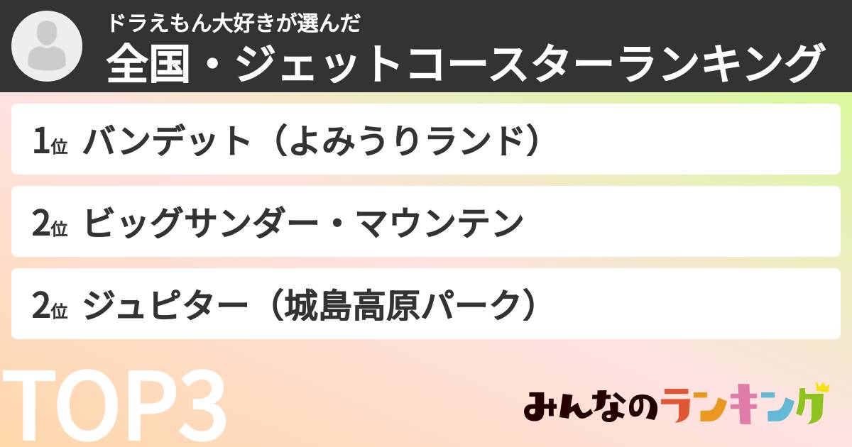ドラえもん大好きさんの「全国・ジェットコースターランキング」