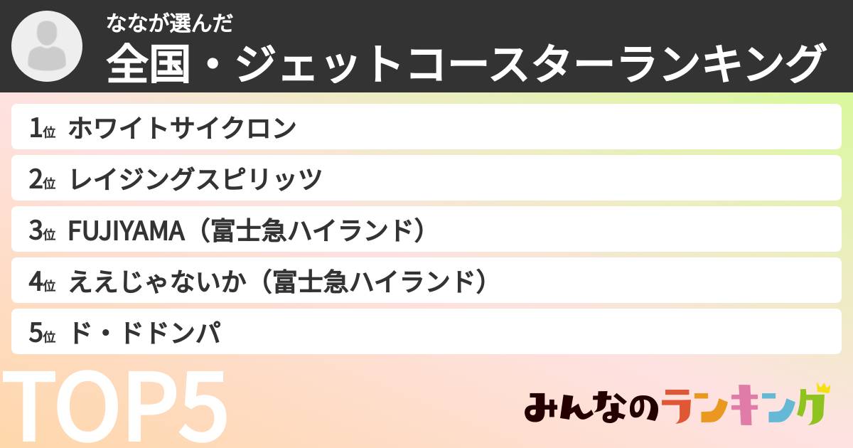 ななさんの「全国・ジェットコースターランキング」