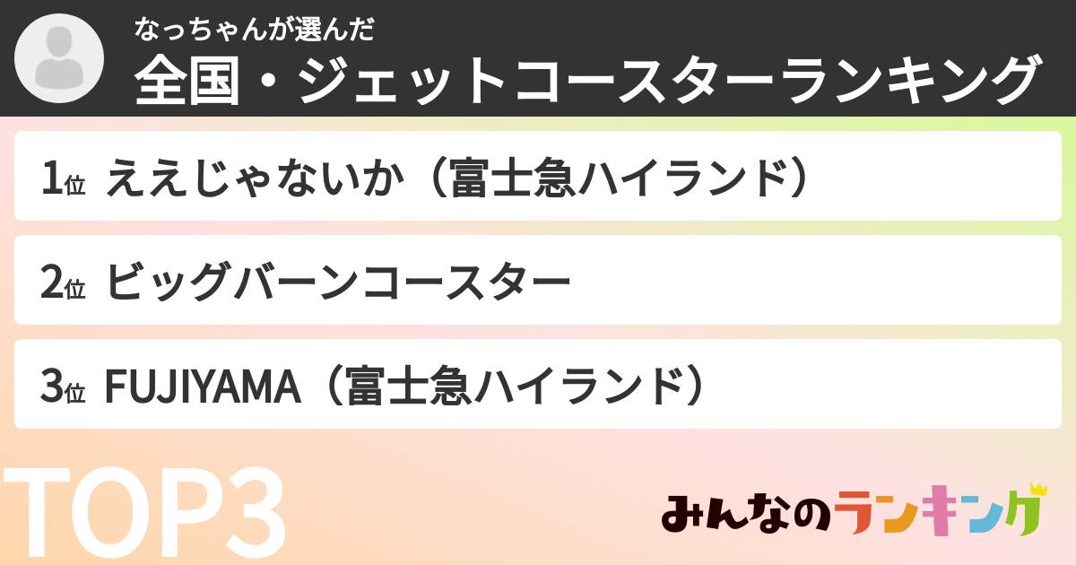 なっちゃんさんの「全国・ジェットコースターランキング」