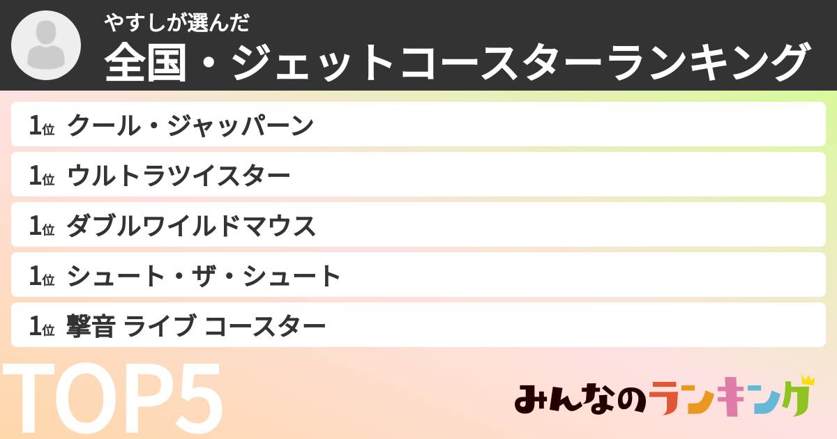 やすしさんの「全国・ジェットコースターランキング」