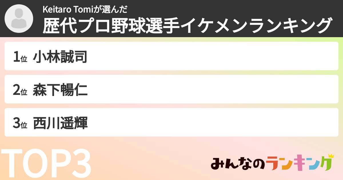 Keitaro Tomiさんの「歴代プロ野球選手イケメンランキング」