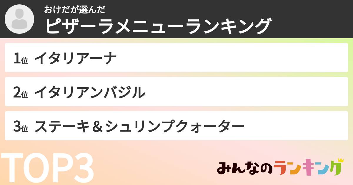 おけださんの「ピザーラメニューランキング」