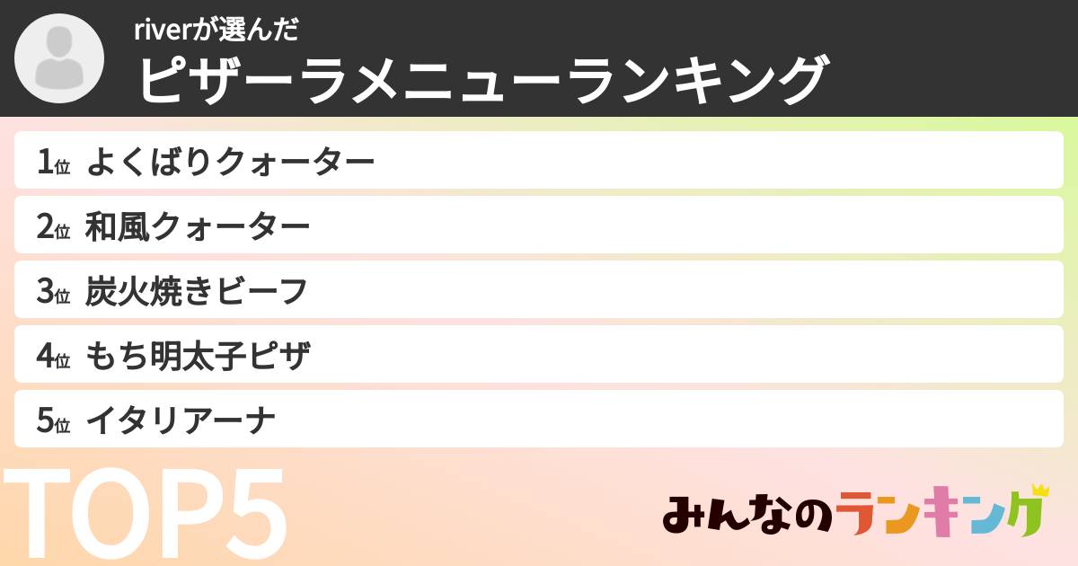 riverさんの「ピザーラメニューランキング」
