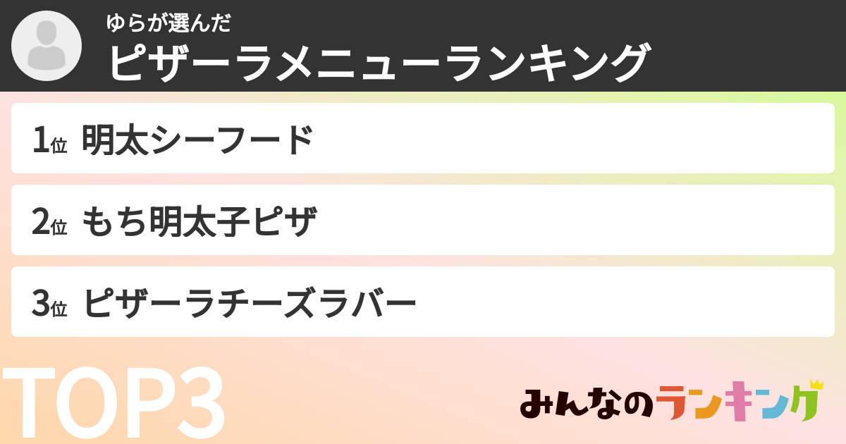 ゆらさんの「ピザーラメニューランキング」