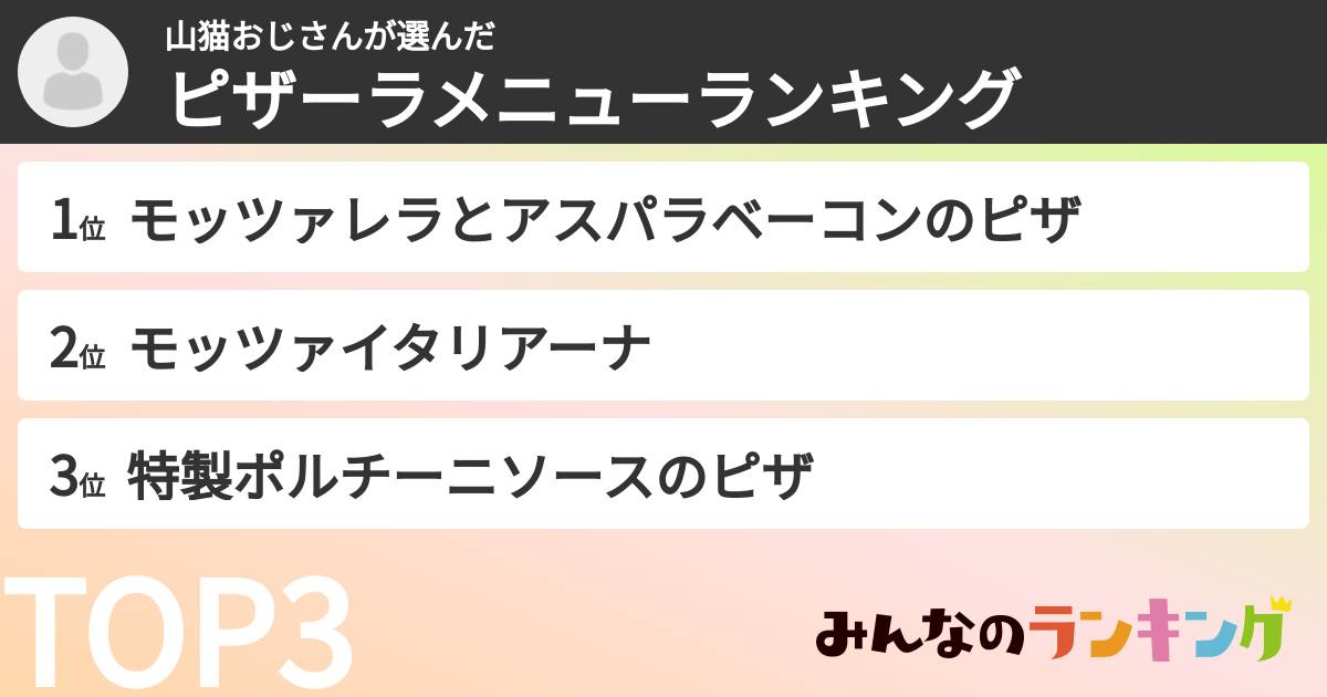山猫おじさんさんの「ピザーラメニューランキング」
