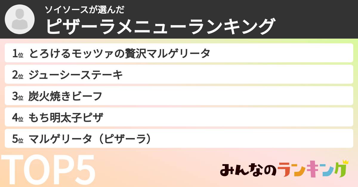 ソイソースさんの「ピザーラメニューランキング」