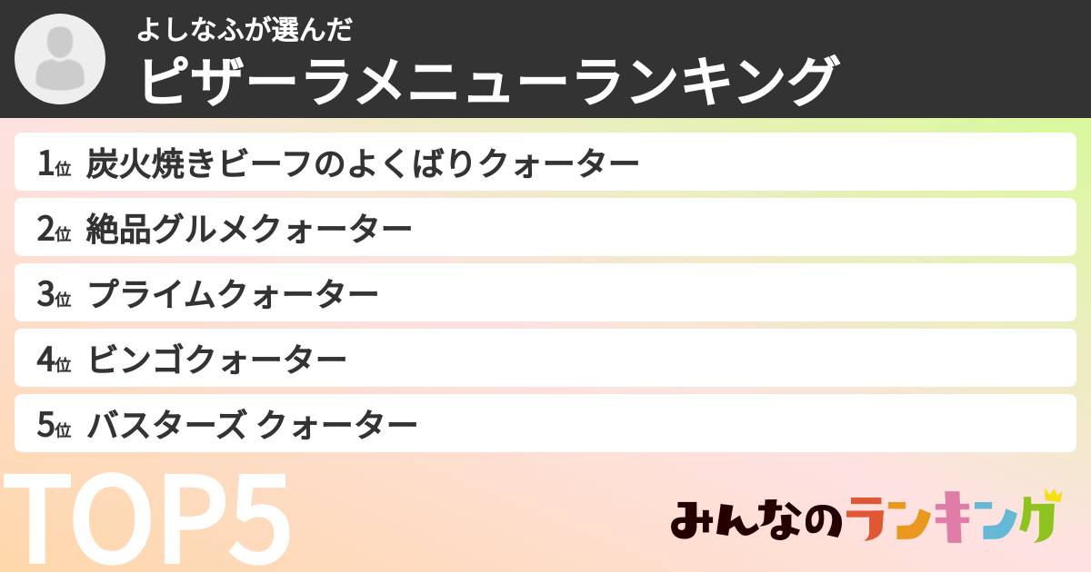 よしなふさんの「ピザーラメニューランキング」