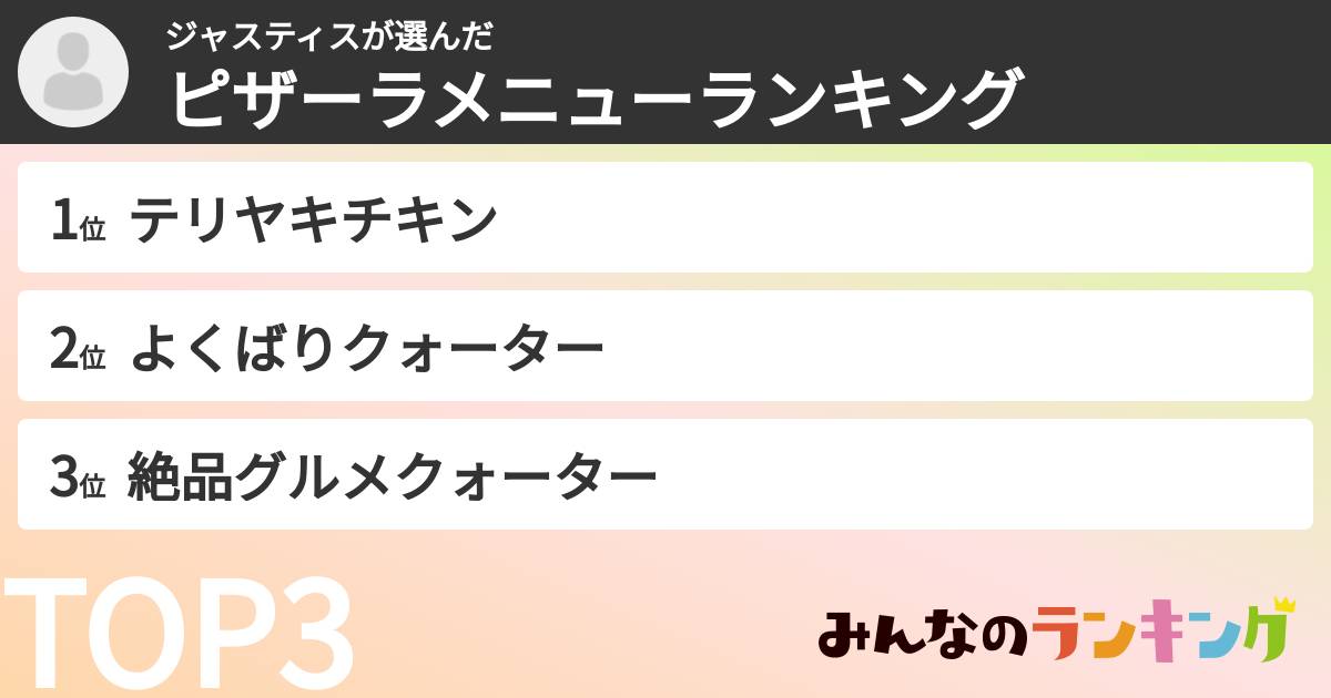 ジャスティスさんの「ピザーラメニューランキング」