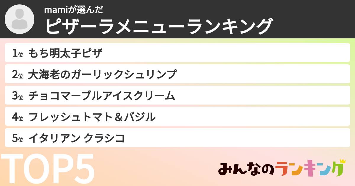 mamiさんの「ピザーラメニューランキング」