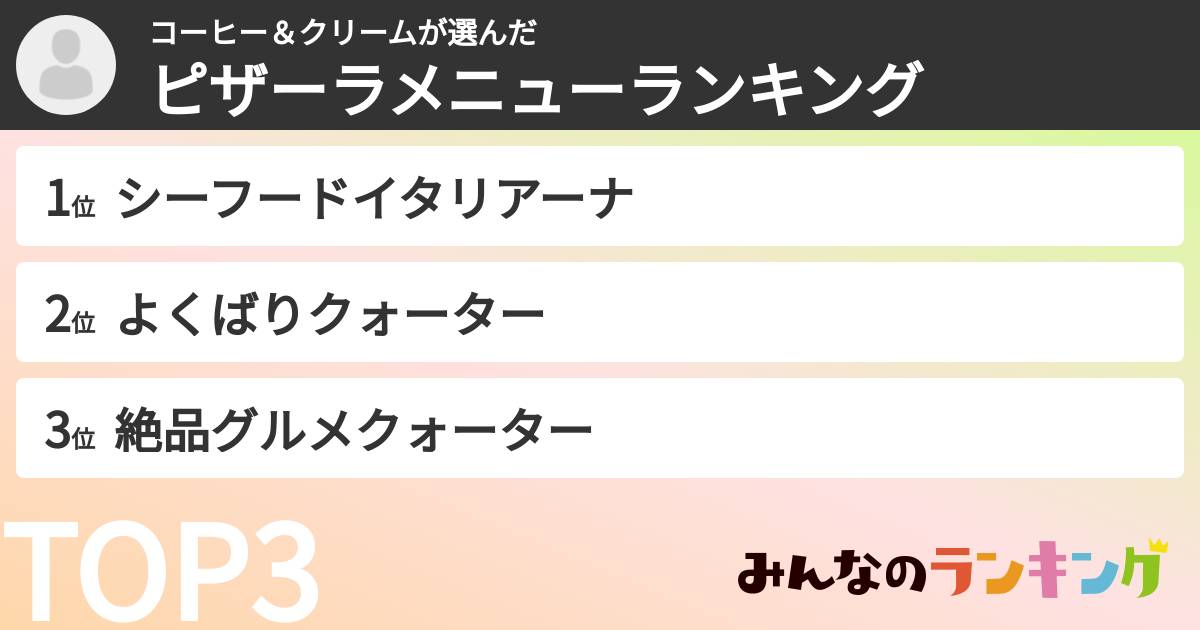 コーヒー＆クリームさんの「ピザーラメニューランキング」