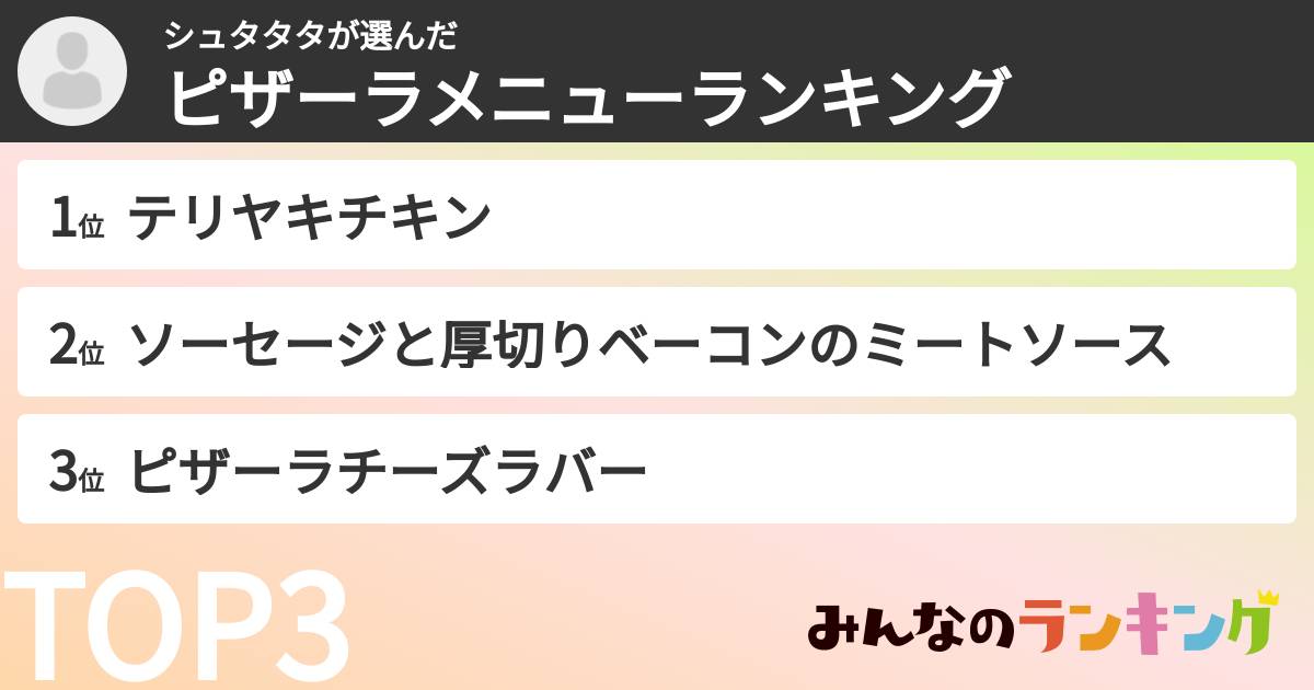 シュタタタさんの「ピザーラメニューランキング」