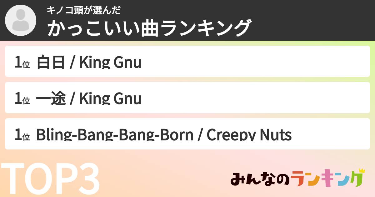 キノコ頭さんの「かっこいい曲ランキング」