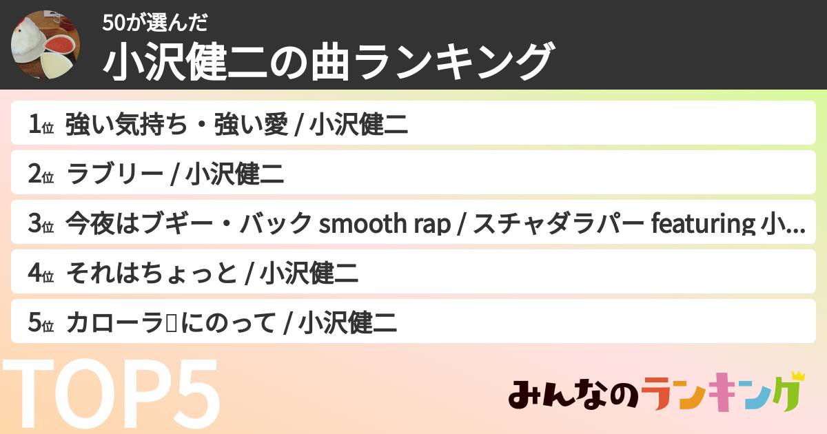 50さんの「小沢健二の曲ランキング」