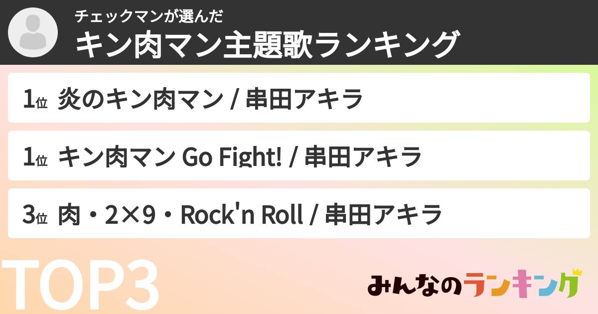 チェックマンさんの「キン肉マン主題歌ランキング」