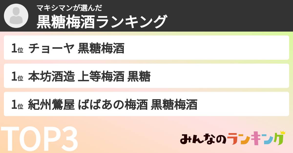 マキシマンさんの「黒糖梅酒ランキング」