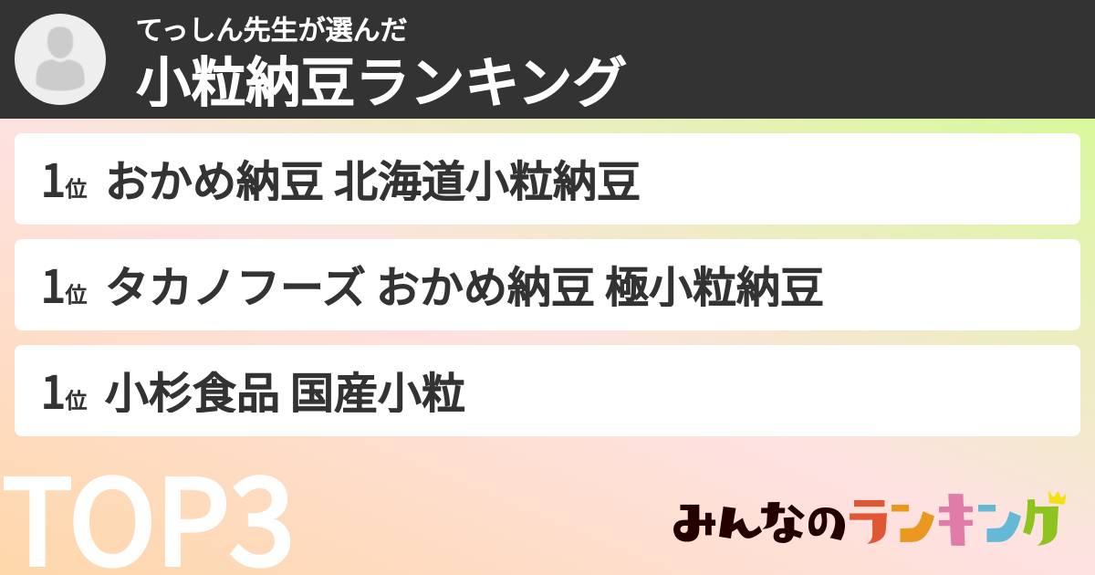 てっしん先生さんの「小粒納豆ランキング」