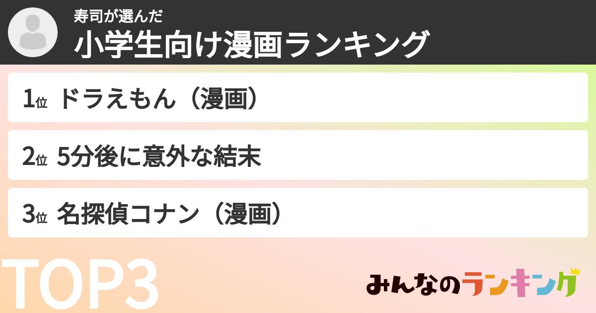 寿司さんの「小学生向け漫画ランキング」