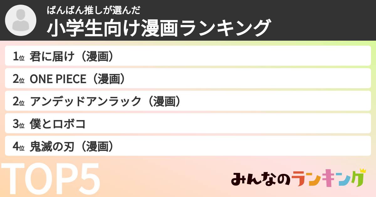 ばんばん推しさんの「小学生向け漫画ランキング」