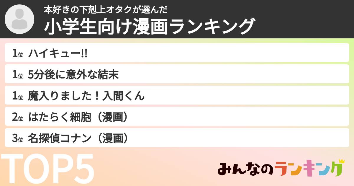 本好きの下剋上オタクさんの「小学生向け漫画ランキング」