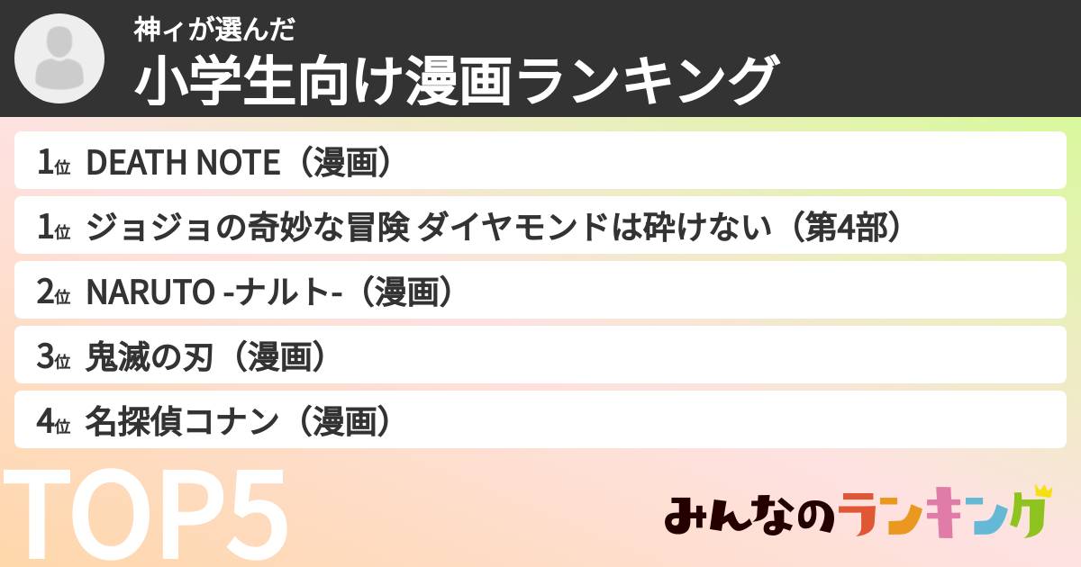 神ィさんの「小学生向け漫画ランキング」
