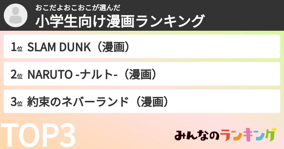 おこだよおこおこさんの「小学生向け漫画ランキング」