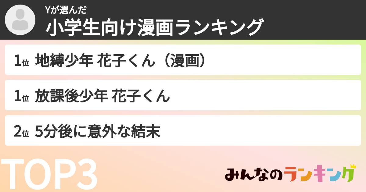 Yさんの「小学生向け漫画ランキング」