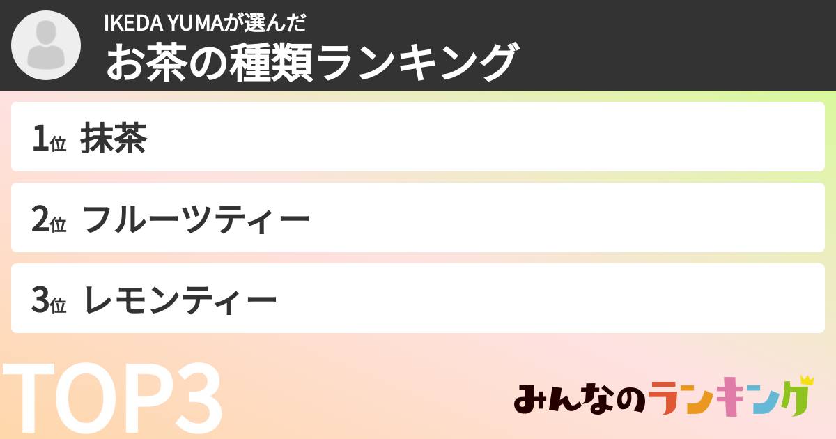 IKEDA YUMAさんの「お茶の種類ランキング」