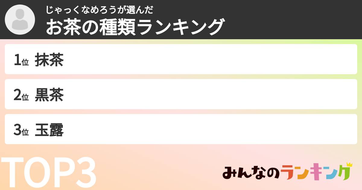 じゃっくなめろうさんの「お茶の種類ランキング」