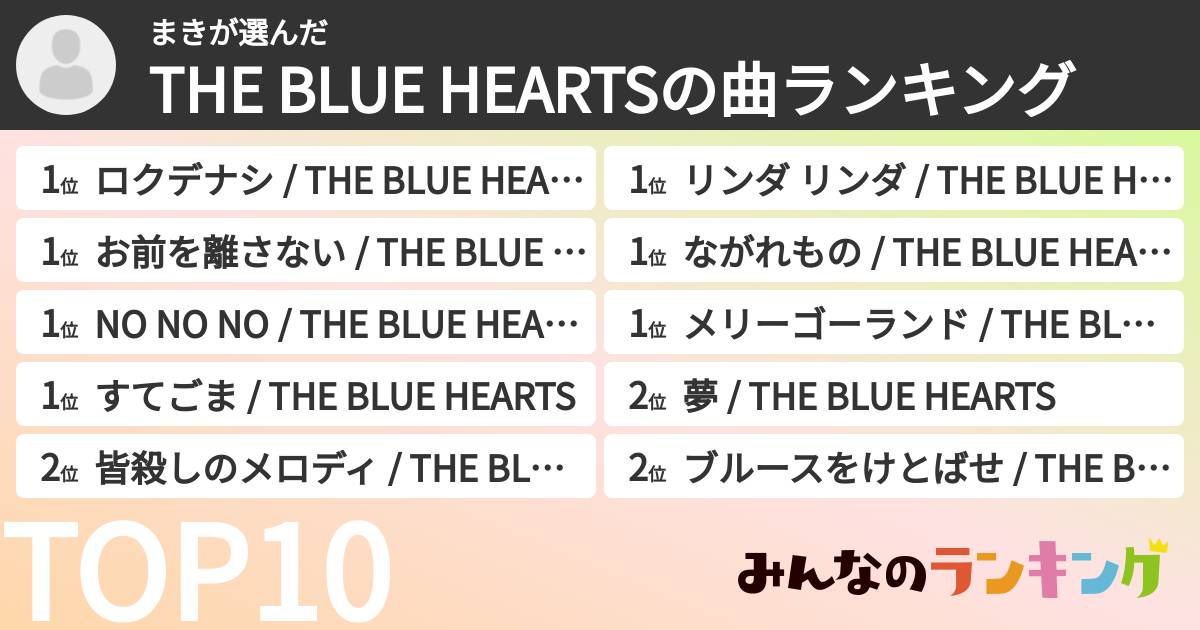 まきさんの「THE BLUE HEARTSの曲ランキング」