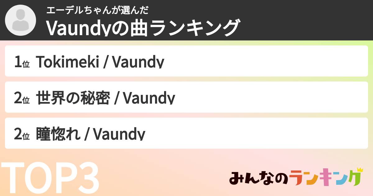 エーデルちゃんさんの「Vaundyの曲ランキング」