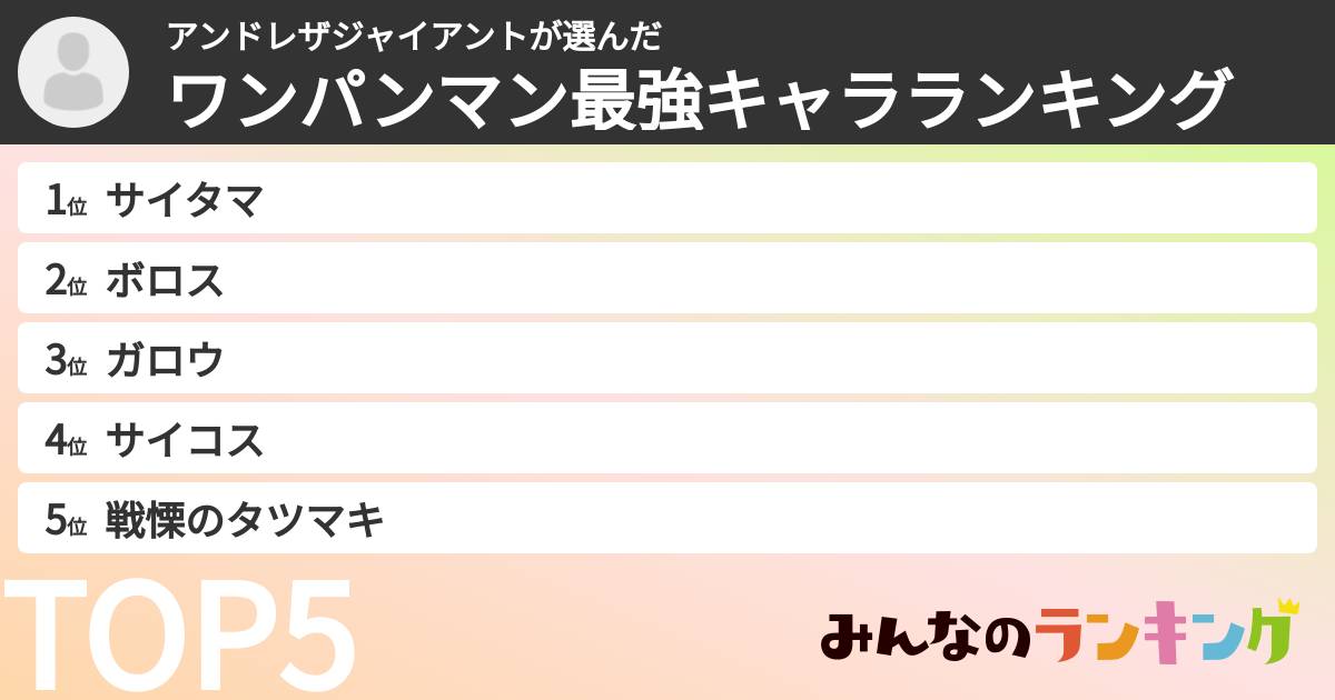 アンドレザジャイアントさんの「ワンパンマン最強キャラランキング」