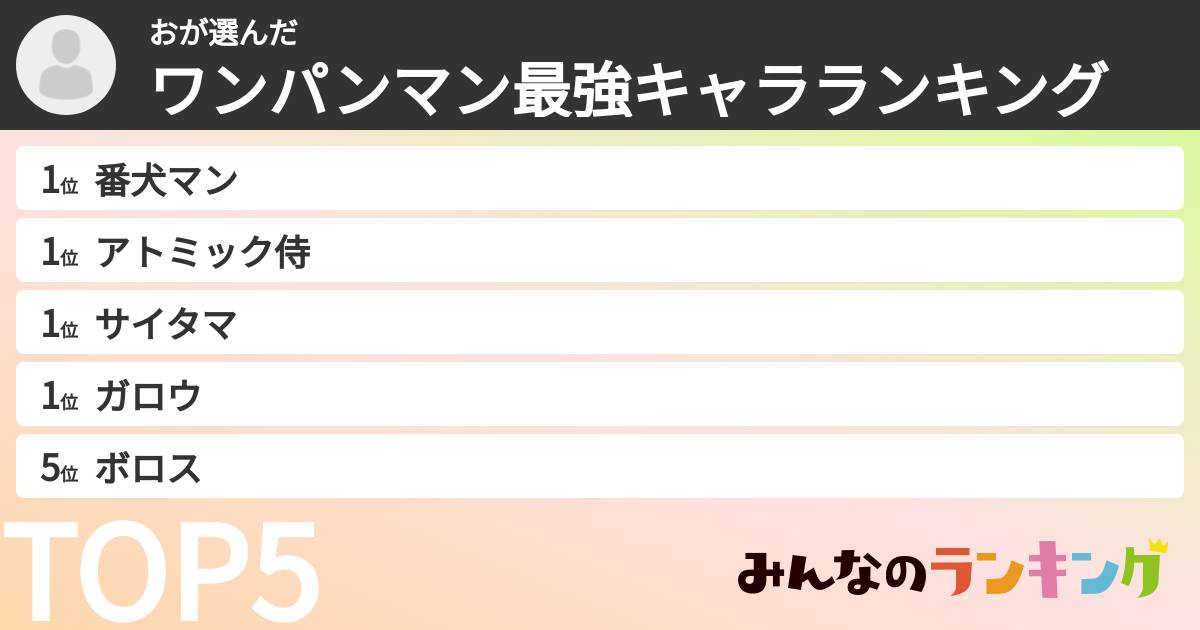 おさんの「ワンパンマン最強キャラランキング」