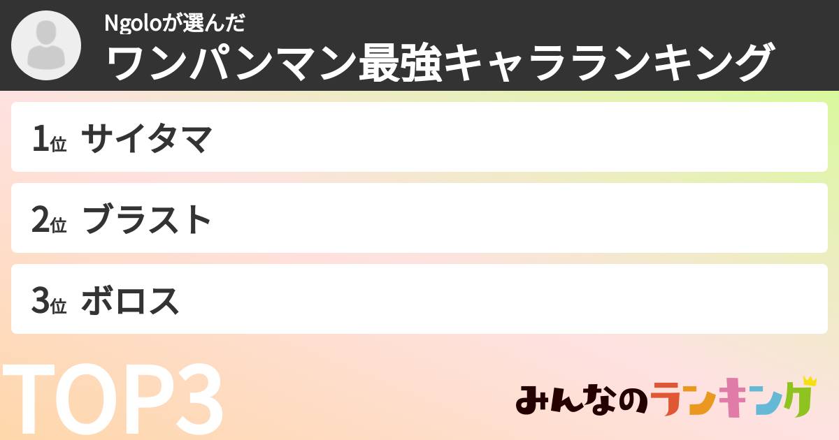 Ngoloさんの「ワンパンマン最強キャラランキング」