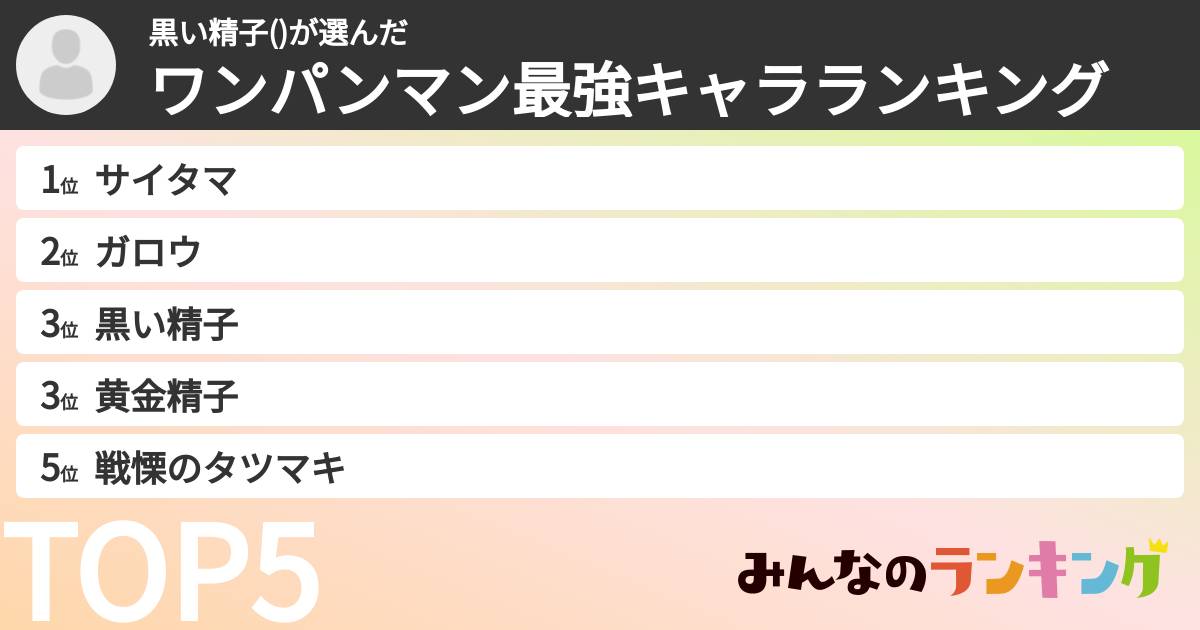 黒い精子()さんの「ワンパンマン最強キャラランキング」