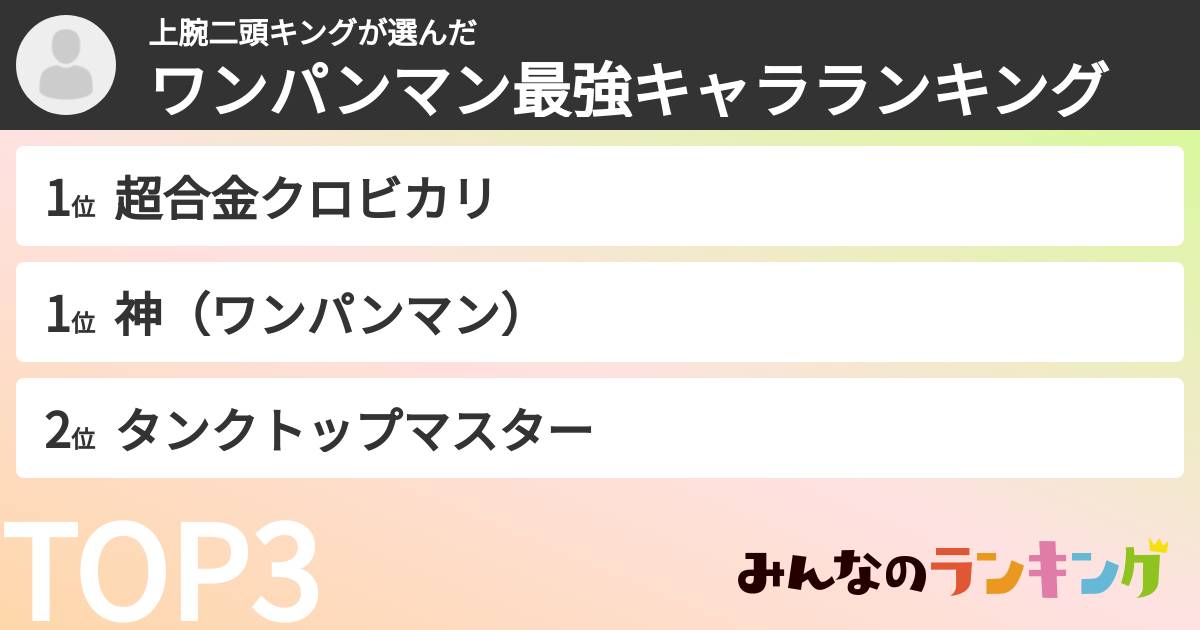 上腕二頭キングさんの「ワンパンマン最強キャラランキング」