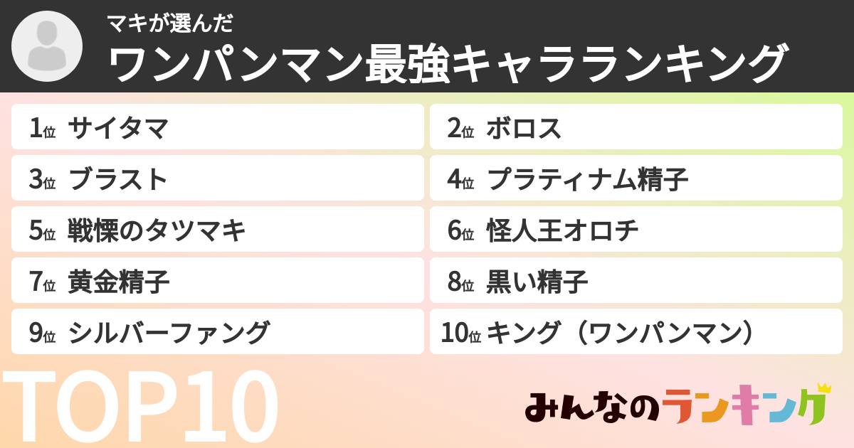 マキさんの「ワンパンマン最強キャラランキング」