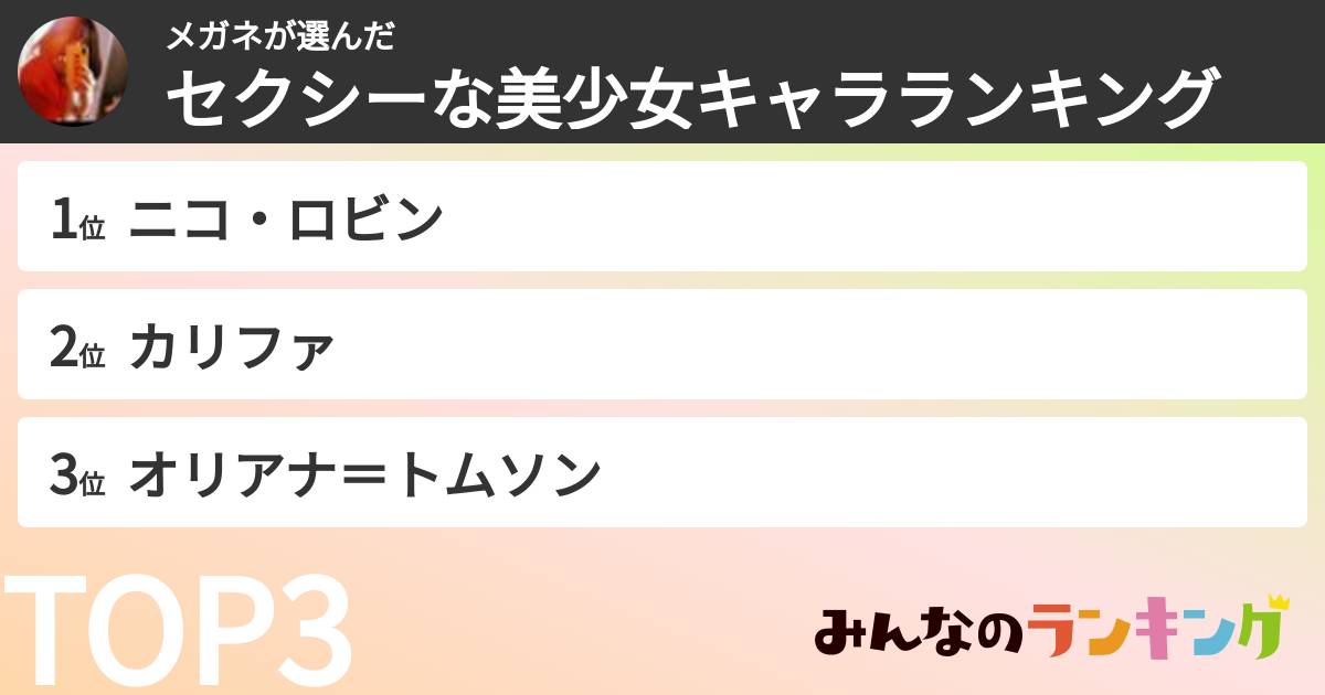 メガネさんの「セクシーな美少女キャラランキング」