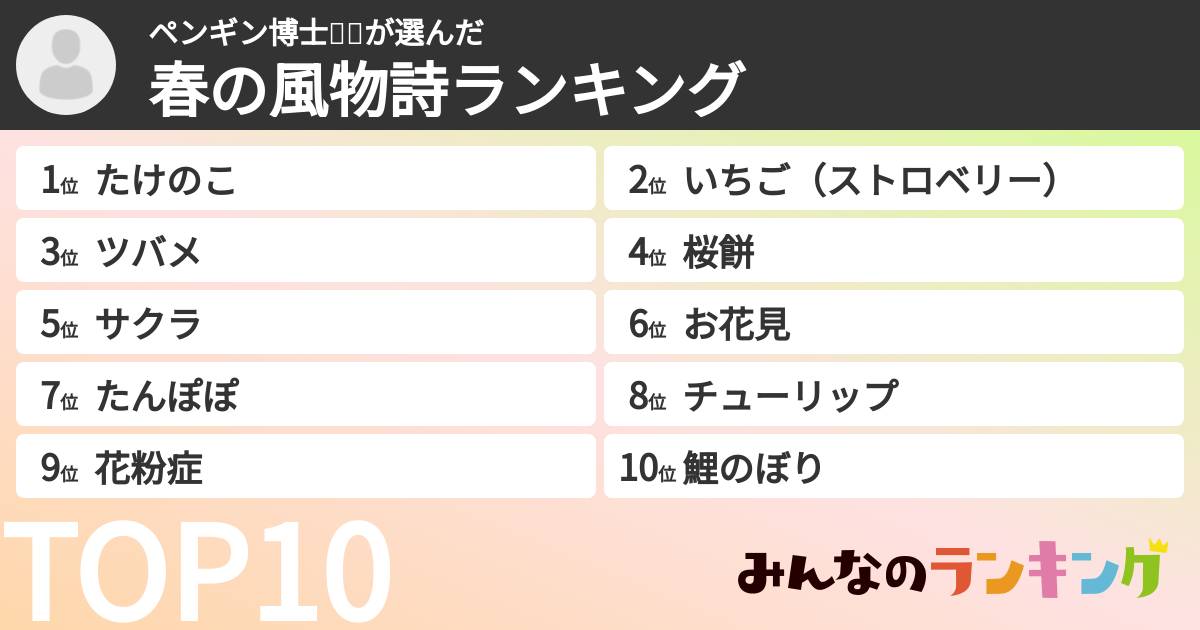 ペンギン博士🐧🐥さんの「春の風物詩ランキング」