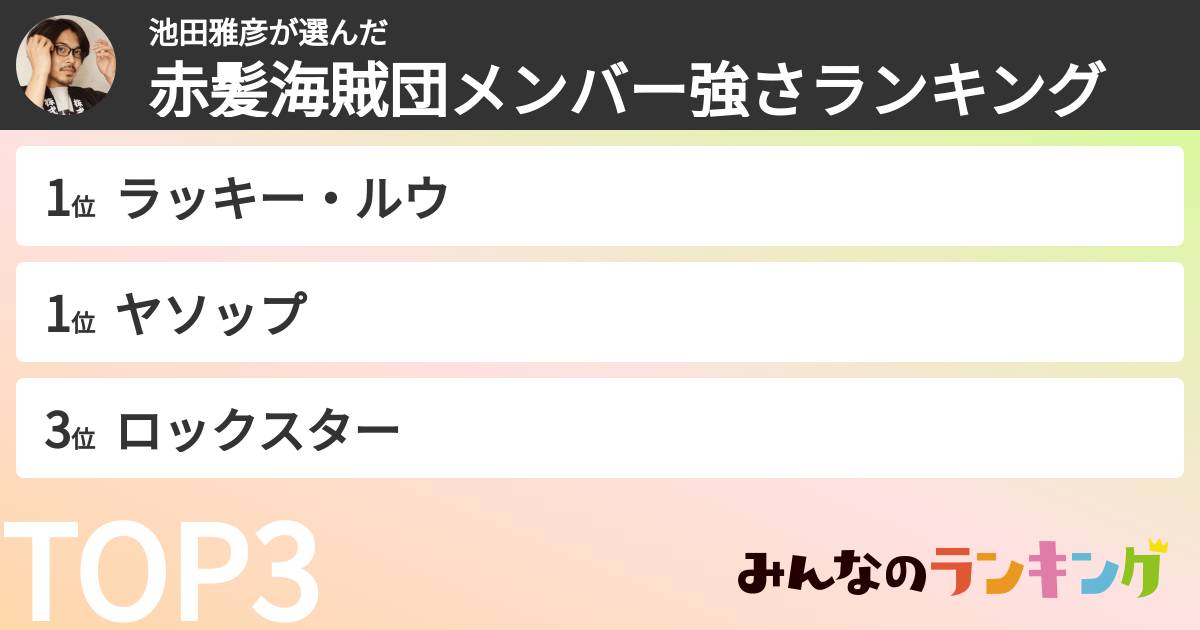 池田雅彦さんの「赤髪海賊団メンバー強さランキング」