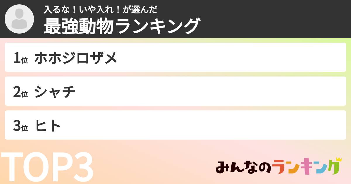 入るな！いや入れ！さんの「最強動物ランキング」