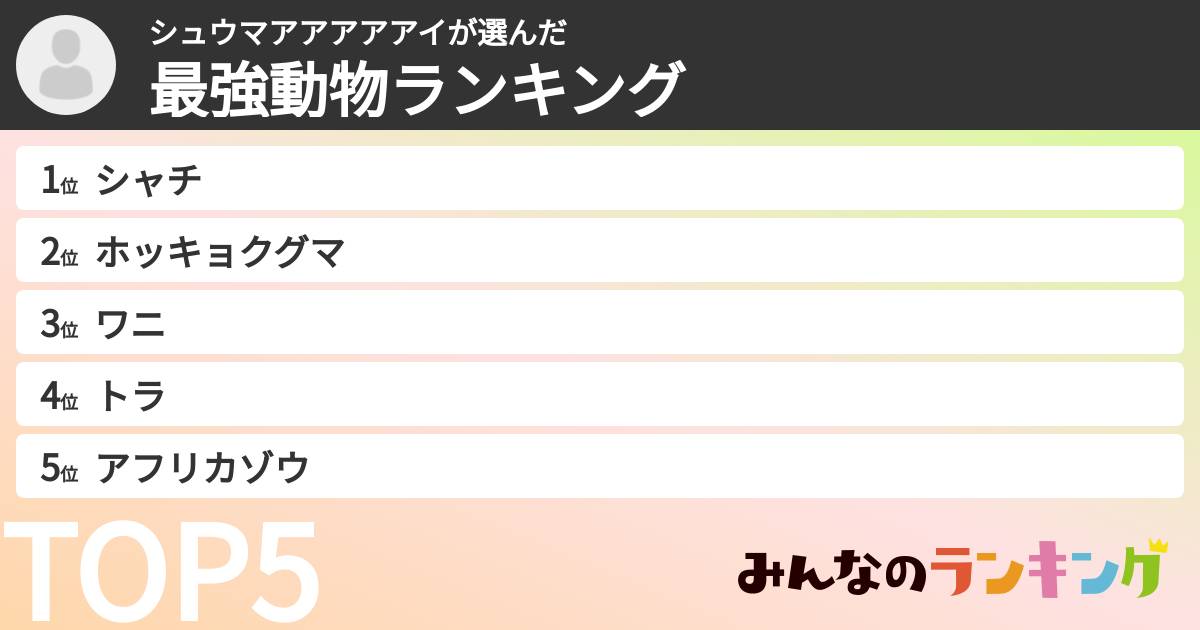 シュウマアアアアアイさんの「最強動物ランキング」